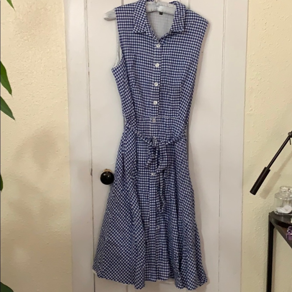 Plus Size Gingham Sleeveless Buttondown Dress